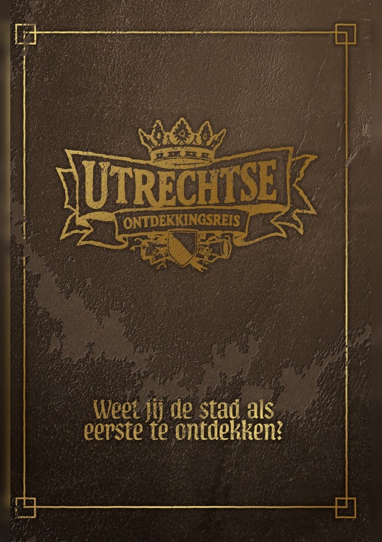 De omslag van het verkennersboek, met een gouden vignet op donker leer